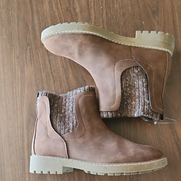 St. John's Bay Brown Ankle Boots with Knit Accent - Picture 2 of 5